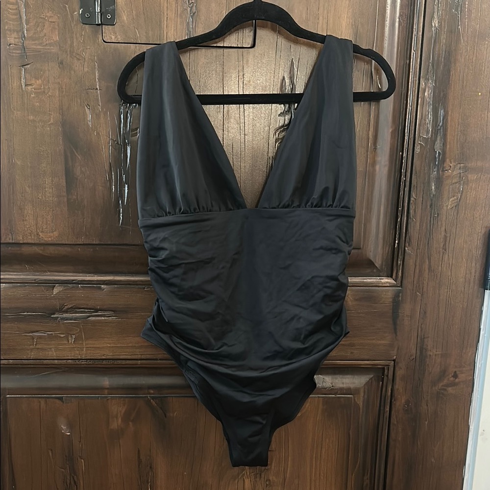 H&M Black One-Piece Swimsuit with Plunging V-Neck